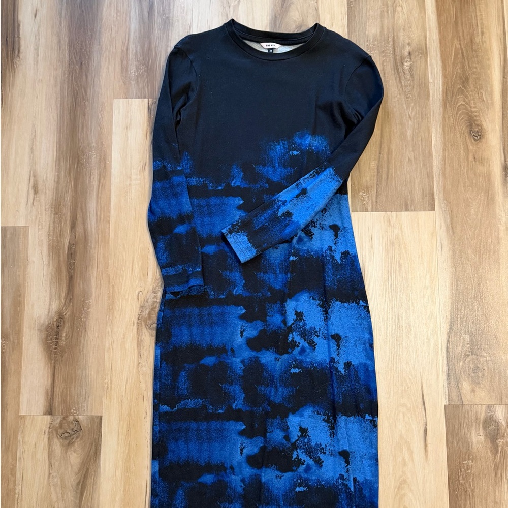THE KIT Blue & Black Abstract Print Long Sleeve Dress Size M